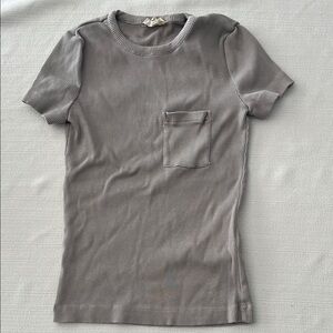 Gray/Beige Ribbed Short Sleeve Top